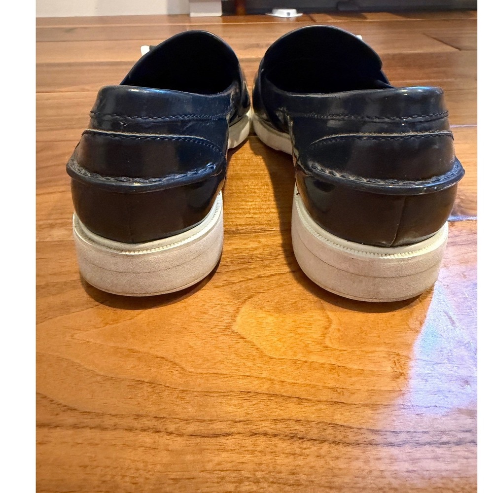 Tory Burch Women Navy Patent Leather Golf Tee Loafers Flat Shoes T-Logo Size 8M - Picture 4 of 8